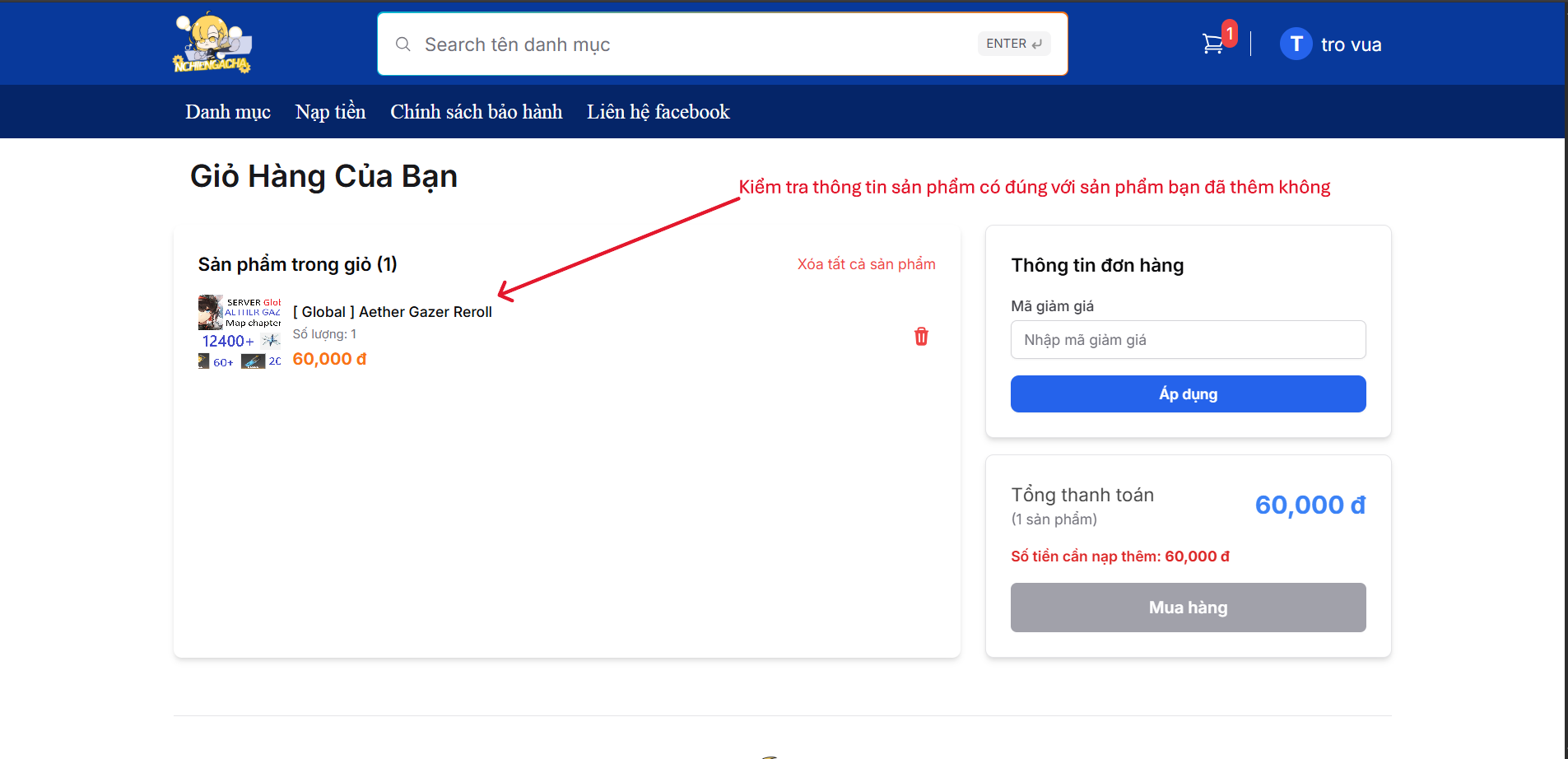 Hình ảnh minh họa kiểm tra giỏ hàng